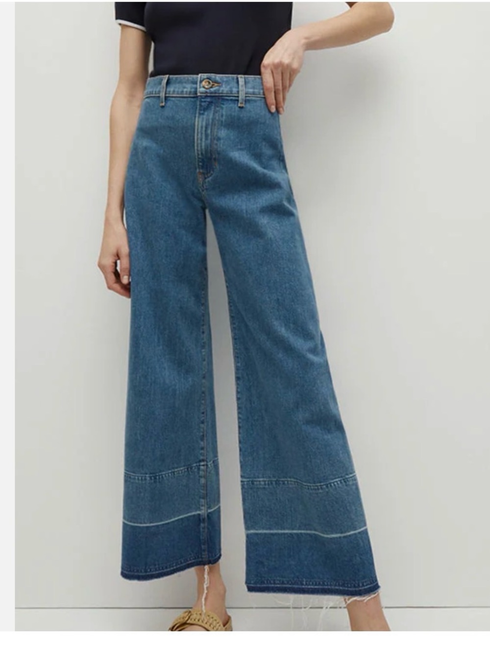 NWT Veronica Beard Grant Wide Leg Crop Denim Jeans Frayed Hem Blue Sz 27 4